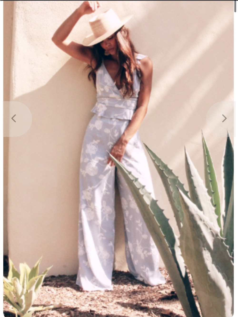 Sage Light Blue Floral V-Neck Wide-Leg Jumpsuit